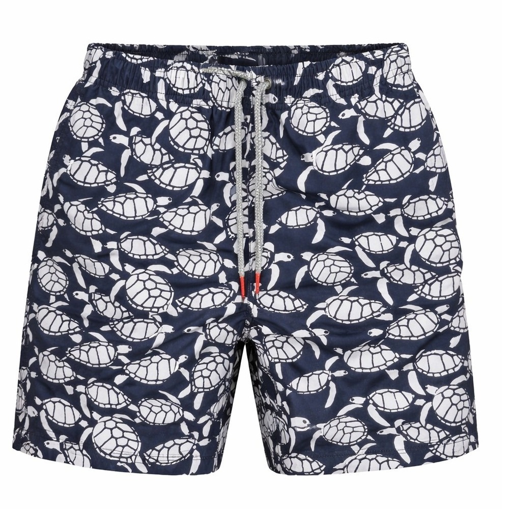 Rainforest Swim Trunks Mens Medium Navy Blue White Sea Turtle Print Mesh‎ Lined
